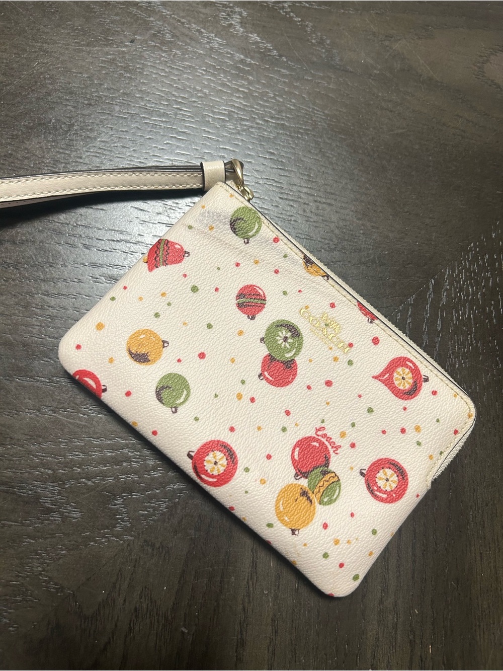 Coach Cream Wristlet with Colorful Fruit Print